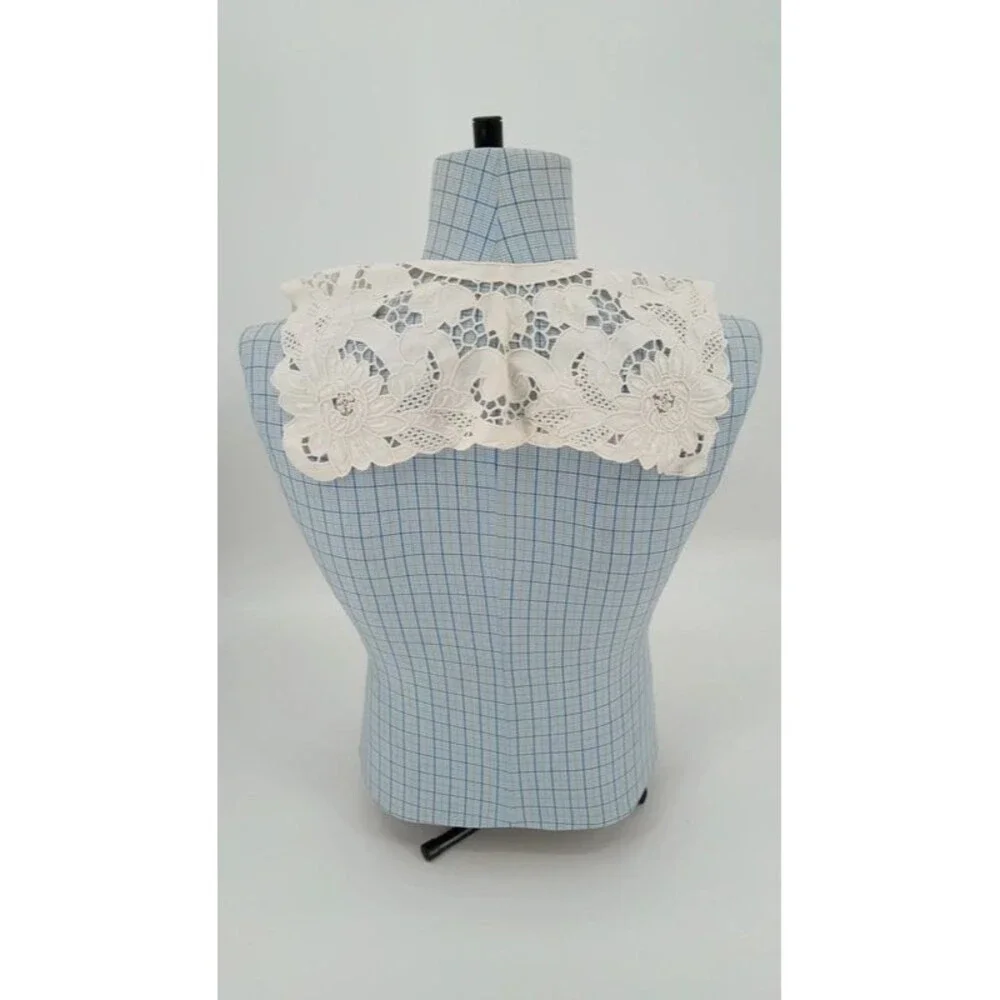 Vintage White Embroidered Lace Detachable Bib Collar Pearl Button Romantic OS